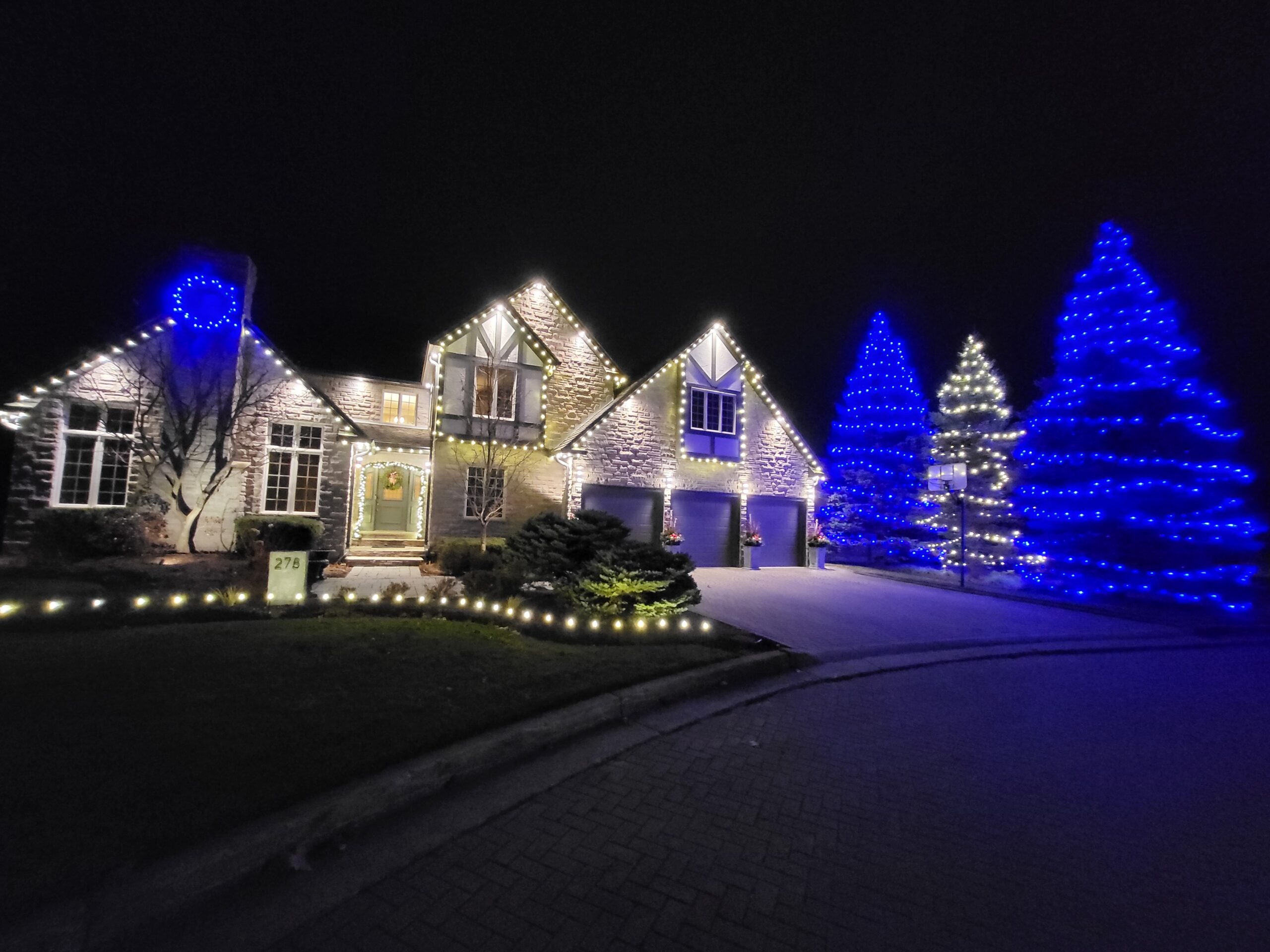 Christmas lights on a home in London, Ontario.